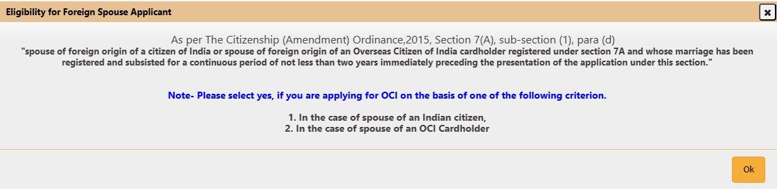 Eligibility criteria for Foreign Spouse Applicant