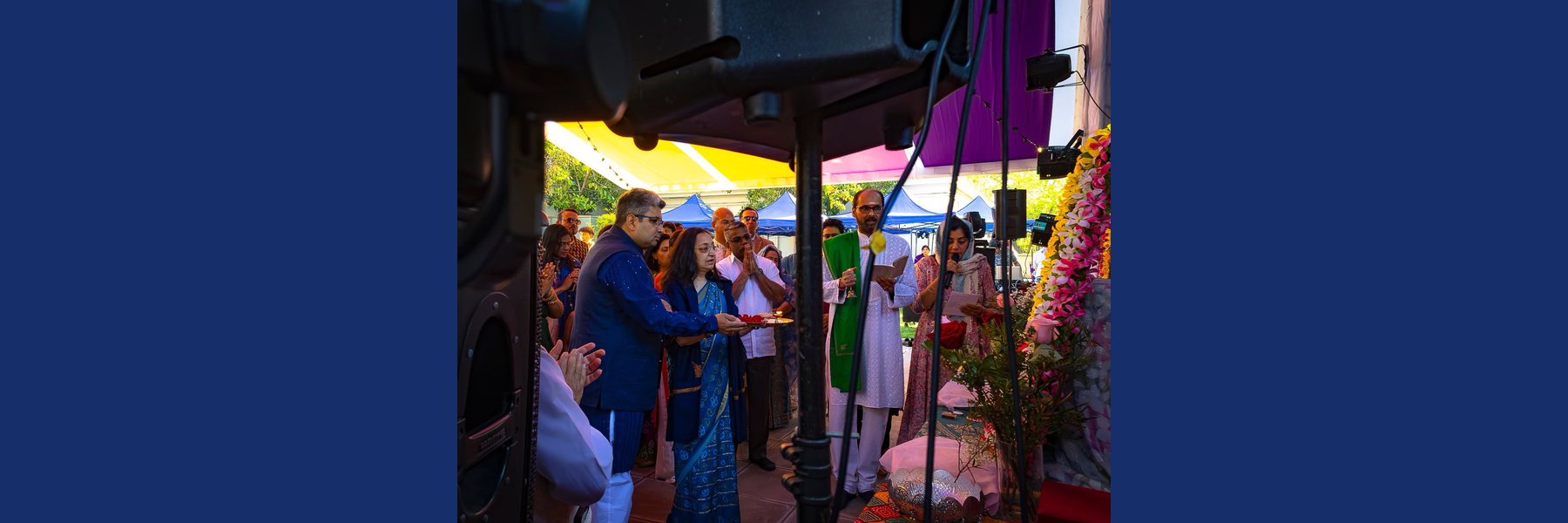 Ambassador Abhilasha Joshi and the Embassy team at the Aarti during the Garba and Dandiya Night 2026 of the Indian Association of Santiago